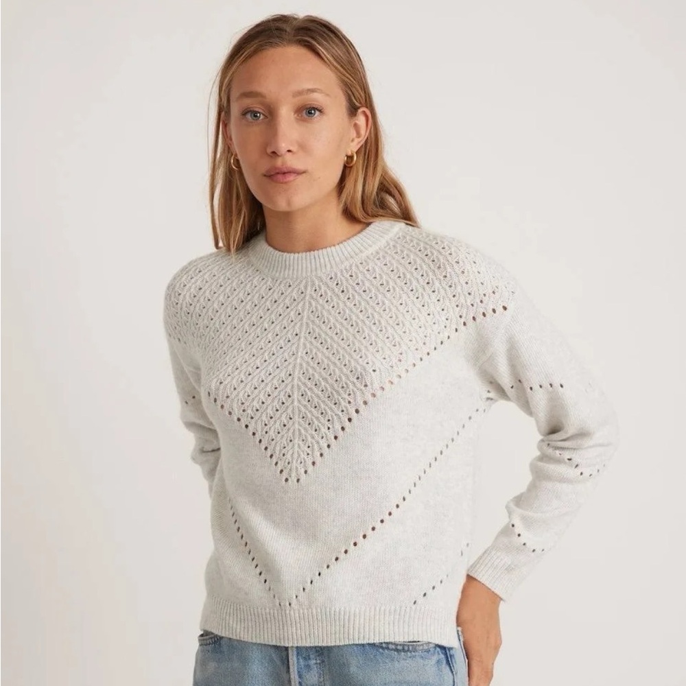 Marine Layer Olivia Crewneck Sweater Slate Blue Pointelle Knit -Size Small - Picture 9 of 9
